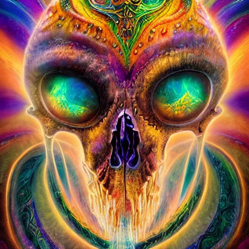 Image similar to portrait of a fantasycore glitchcore deformed animal skull in a helmet. intricate abstract. intricate artwork. celestial. prismatic, by josephine wall, pixar, ghibli. octane render, cgsociety very coherent symmetrical artwork. cinematic, hyper realism, high detail, octane render, 8 k, holographic accents