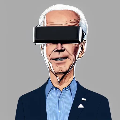 Image similar to : president biden wearing vr goggles, digital art, illustration, art station