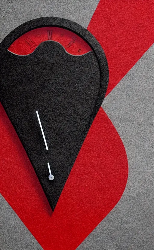 Image similar to a melting Roman numeral clock, behind a red and black gradient background, awith a black heart shaped on the top left corner and a black diamond card shape in the bottom right corner, dynamic lighting, photorealistic fantasy concept art, trending on art station, stunning visuals, cinematic, creative, ultra detailed