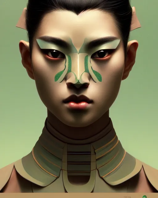 Prompt: symmetry, samurai, lines, brown skin, green iris, machine face, intricate, elegant, highly detailed, digital painting, artstation, cgsociety, concept art, octane render, smooth, sharp focus, illustration, art by camille corot and karol bak and kim tschang yeul, 8 k