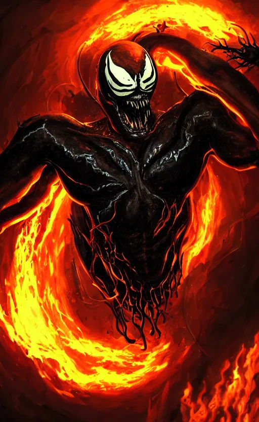 Image similar to venom as ghost rider, dynamic lighting, photorealistic fantasy concept art, trending on art station, stunning visuals, terrifying, creative, cinematic