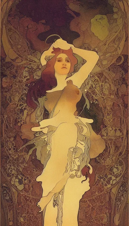 Prompt: The end of an organism, by Alfons Maria Mucha