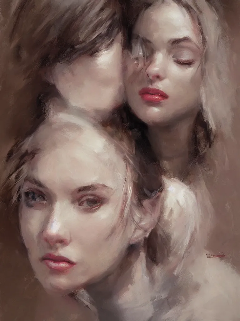 Image similar to romantic portrait, beautiful juicy brush strokes, alla prima, realist, by richard schmid and sargent, trending on cgsociety, red