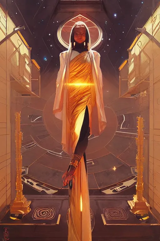 Prompt: space, temple, buddhism, painting by greg rutkowski, j. c. leyendecker, artgerm