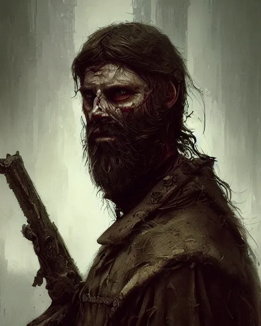 Prompt: hyper realistic photo portrait medieval bearded zombie cinematic, greg rutkowski, james gurney, mignola, craig mullins, brom