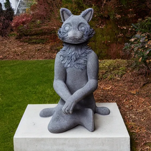 Prompt: anthropomorphic furry stone statue