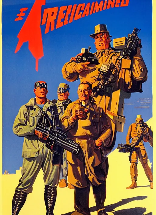 Image similar to american propaganda poster. cyberpunk heavy weapons guy. portrait by jean giraud and anton otto fischer and john philip falter and will eisner and gil elvgren