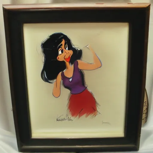 Image similar to milt kahl sketch of black hair cuban girl with dog nose