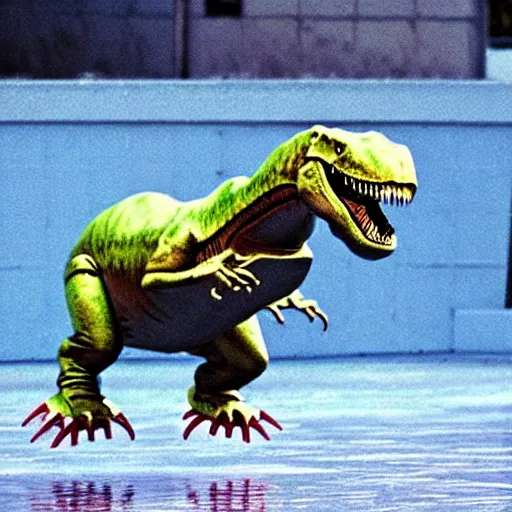 Image similar to T-rex skating on water