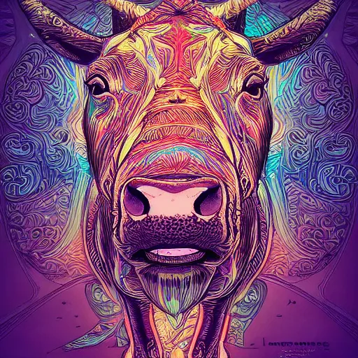 Image similar to a cow made up of milk, an ultrafine detailed illustration by james jean, intricate linework, bright colors, final fantasy, behance contest winner, vanitas, angular, altermodern, unreal engine 5 highly rendered, global illumination, radiant light, detailed and intricate environment