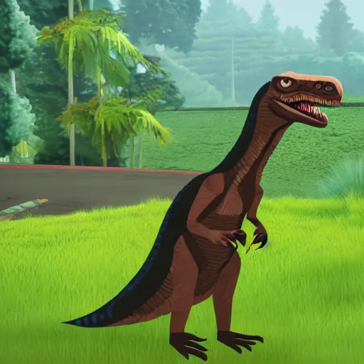 Prompt: green hills zone with a velociraptor