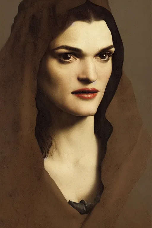 Image similar to true to life portrait en buste of rachel weisz by johannes vermeer, baroque, dark moody colors, highly detailed, artstation, illustration