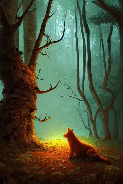 Prompt: a storybook style draw of the feeling of sadness when you see an animal die in the forest, by Marc Simonetti, intricate, elegant, fantasy, highly detailed, digital painting, concept art, sharp focus, artstation