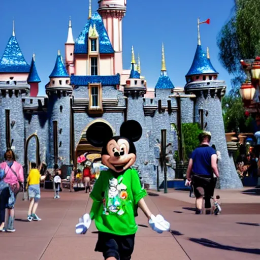 Image similar to walking around disneyland with shirt that says'i don't want to adults today ', highly detailed, high definition, ultra realistic