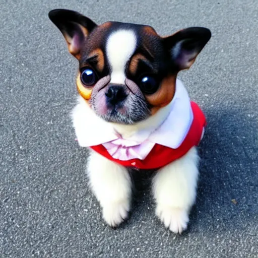 Prompt: Cute little dog impersonating a business person