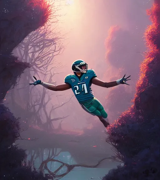 Image similar to highly detailed portrait of jalen hurts, philadelphia eagles football, unreal engine, fantasy art by greg rutkowski, loish, rhads, ferdinand knab, makoto shinkai and lois van baarle, ilya kuvshinov, rossdraws, tom bagshaw, global illumination, radiant light, detailed and intricate environment