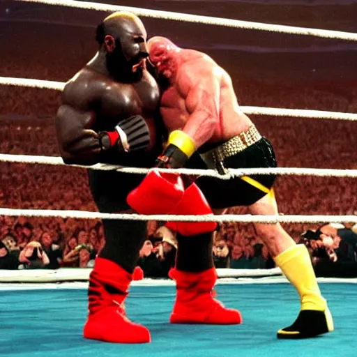 Image similar to wrestlemania dwarf mr t punching hulk hogan