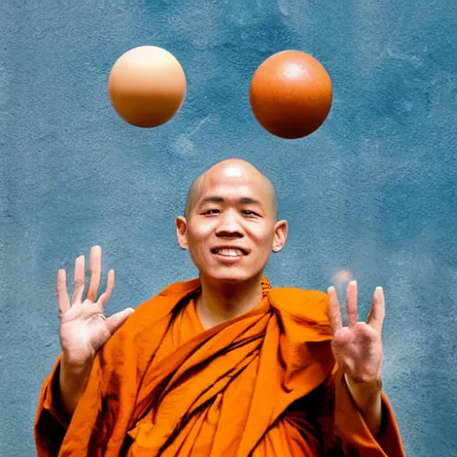 Prompt: a monk with four hands holding two orbs, divine, colorfull