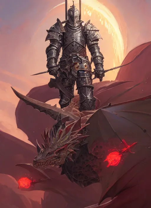 Image similar to highly detailed portrait of a paladin knight with shield fighting a red dragon, fantasy art by by simon bisley, loish, rhads, ferdinand knab, makoto shinkai and lois van baarle, ilya kuvshinov, rossdraws, tom bagshaw, global illumination, radiant light, detailed and intricate environment