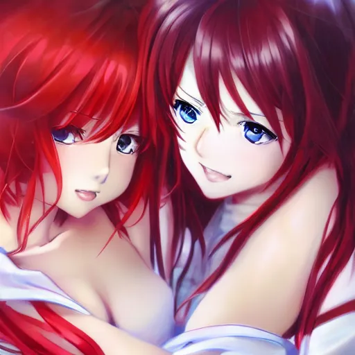 Image similar to anime portrait of Rias Gremory and Mio Naruse as an anime girl by Stanley Artgerm Lau, WLOP, Rossdraws, James Jean, Andrei Riabovitchev, Marc Simonetti, and Sakimichan, trending on artstation