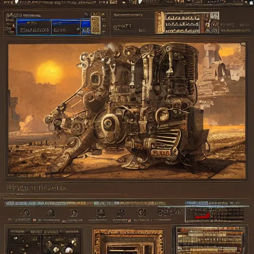 Prompt: Steam computer in ancient time, highly detailed, highly realistic, artstation