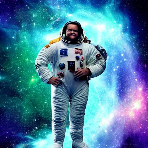 Image similar to jack black as an astronaut, hd, space nebula background, retro futuristic, stunning