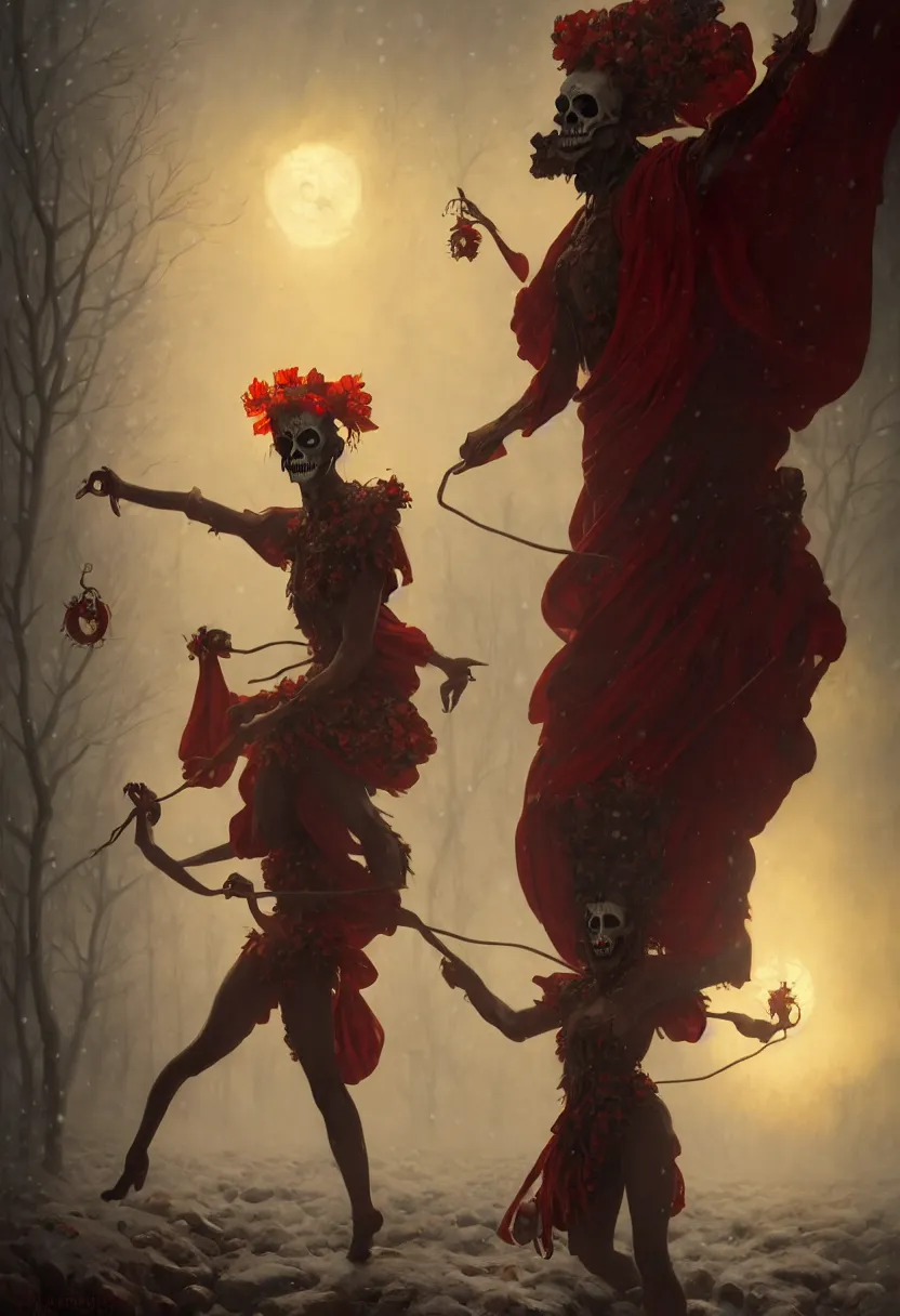 Image similar to spooky slavic carnival figure chasing away the winter. extremely high fidelity, 8 k, super resolution, cinematic view, super resolution, epic, hyperdetailed, digital painting, artstation, concept art, smooth, sharp focus, octane render, dramatic lighting, art by artgerm and greg rutkowski and alphonse mucha and wlop