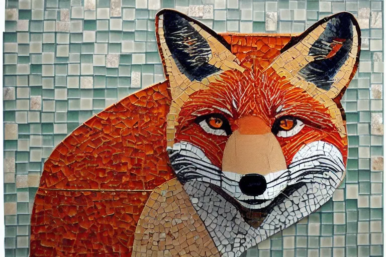 Image similar to Tile mosaic mural of a Red Fox, intricate detailing, mostly triangular and geometric, beautiful high quality art