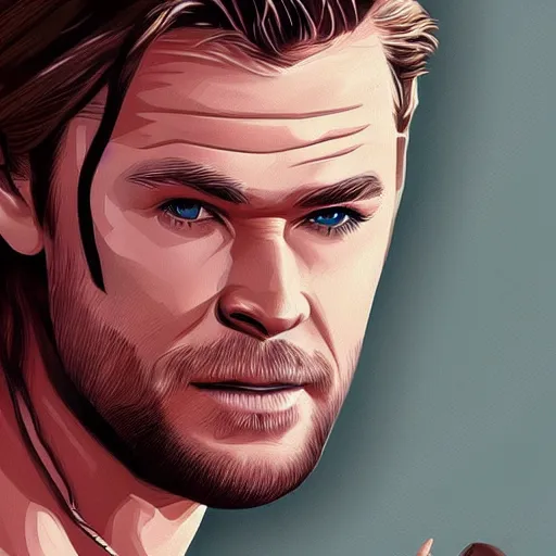 Image similar to concept art of chris hemsworth, vector art, by cristiano siqueira, brush hard, highly detailed, artstation, high quality