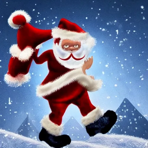 Image similar to santa as a cryptid bipedal with hairy claws