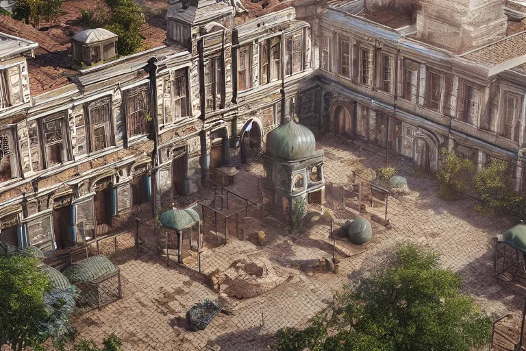 Image similar to a regular russian courtyard with mud and an old playground between two soviet five-storey panel houses, high details, cinematic, 8k resolution, beautiful detailed, insanely intricate details, artstation trending, octane render, unreal engine