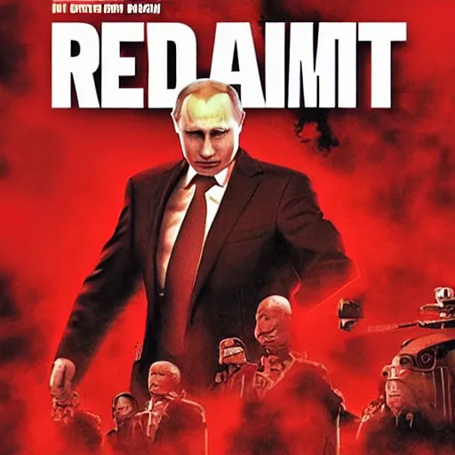 Image similar to vladimir putin in'red alert 3 poster art'' red alert 3 cover art'' red alert box art'