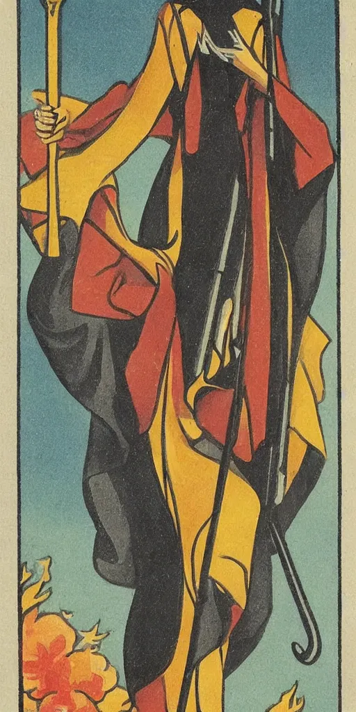 Image similar to an art deco illustration of the grim reaper on a tarot card with an elegant border