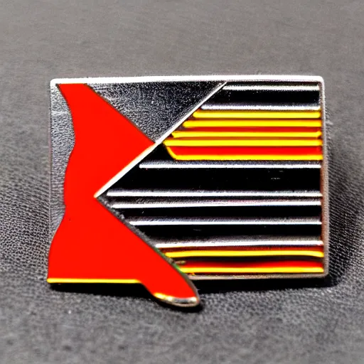 Image similar to a retro minimalistic rhombus shape enamel pin of a retro 1 9 8 0 s minimalistic flame fire warning label, smooth curves