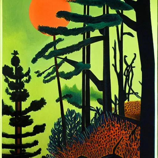 Image similar to charles burchfield art painting, offset chroma, RGB