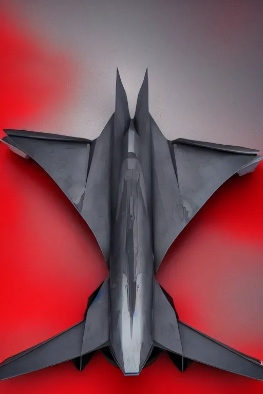 Prompt: professional photograph of a beautiful neo - futuristic simplified symmetrical stealth fighter by ilm, denis villeneuve, emmanuel shiu, zaha hadid, vapor, cinematic desert scene, red paint detail, f - 2 2 raptor, manga, dramatic, volumetric, concept art, hard surface, hyperrealism, high detail, trending on artstation, sharp focus, rendered in octane