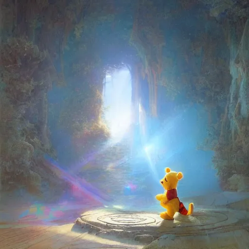 Image similar to xi pingping as winnie the pooh, radiant light, caustics, heroic, bright iridescent light, by gaston bussiere, bayard wu, greg rutkowski, maxim verehin