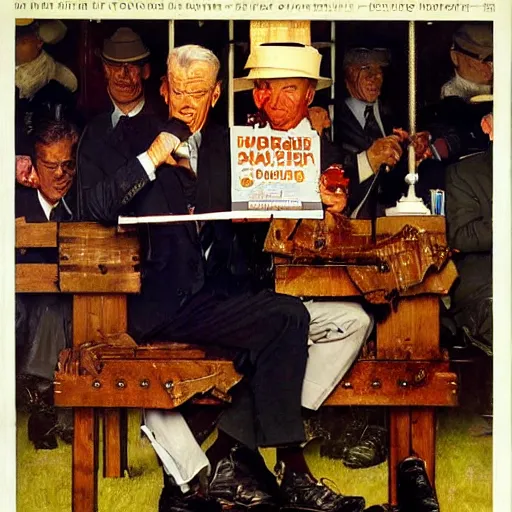 Image similar to the things politicians get up to when they think we are not looking, painted by norman rockwell and tom lovell and frank schoonover and phil hale