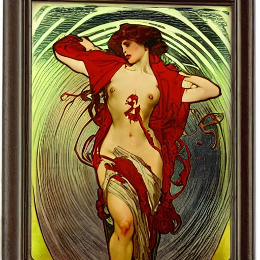 Prompt: rightous fury by alphonse mucha