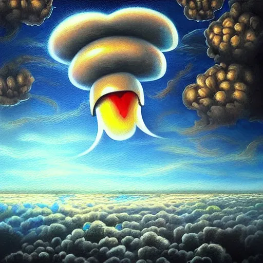 Image similar to ❤🔥🍄🌪, trending on art station, in the sky, highly realistic surrealist art