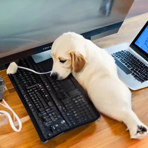 Image similar to a dog using a computer