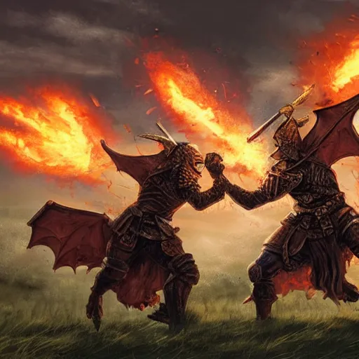 Image similar to war torn medieval battlefield, figures fighting in the distance, dragons spewing fire, mages in a circle casting, dnd, fantasy, high quality, high definition, concept art, smooth