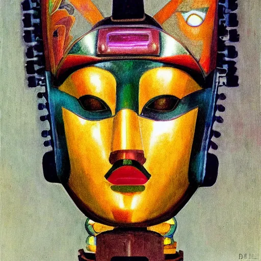 Image similar to head of a beautiful robot wearing a carnival mask made of stylized flowers, by diego rivera and john watkiss and annie swynnerton, art deco shaman, art brut, symbolist, dramatic cinematic lighting, god rays, iridescent beetles, clean crisp graphics, smooth sharp focus, extremely detailed