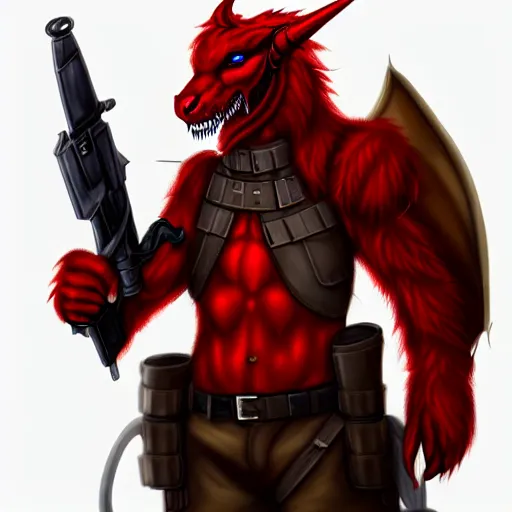 Image similar to An anthropomorphic male red dragon in military outfit, artstation, deviantart, highly detailed, furry art, 8k