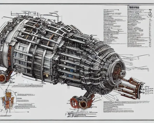Image similar to a full page of a mechanical blueprint showing a simple cutaway design for a mechanized wolf from howl's moving castle ( 2 0 0 4 ), with people inside piloting it, muted colors, post grunge, studio ghibli, hq