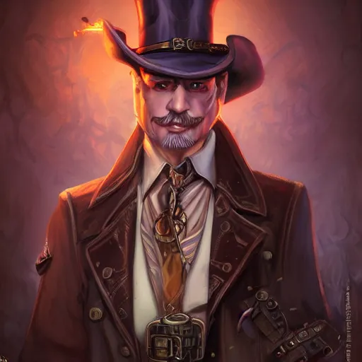 Prompt: Portrait of a steampunk detective in World of Warcraft, cover art, ultra wide lens shot, pretty, beautiful, DnD character art portrait, matte fantasy painting, DeviantArt Artstation, by Jason Felix by Steve Argyle by Tyler Jacobson by Peter Mohrbacher, cinematic lighting, unreal engine, octane render, realistic lighting