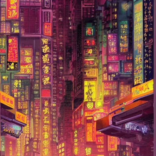 Prompt: oriental painting of cyberpunk hong kong in the year 2 0 4 7