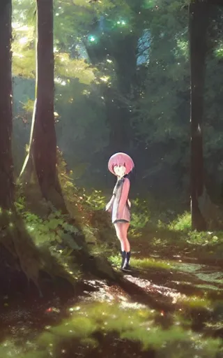 Prompt: anime character in the woods, hyperrealistic, trending on pixiv fanbox, painted by greg rutkowski makoto shinkai takashi takeuchi studio ghibli, akihiko yoshida