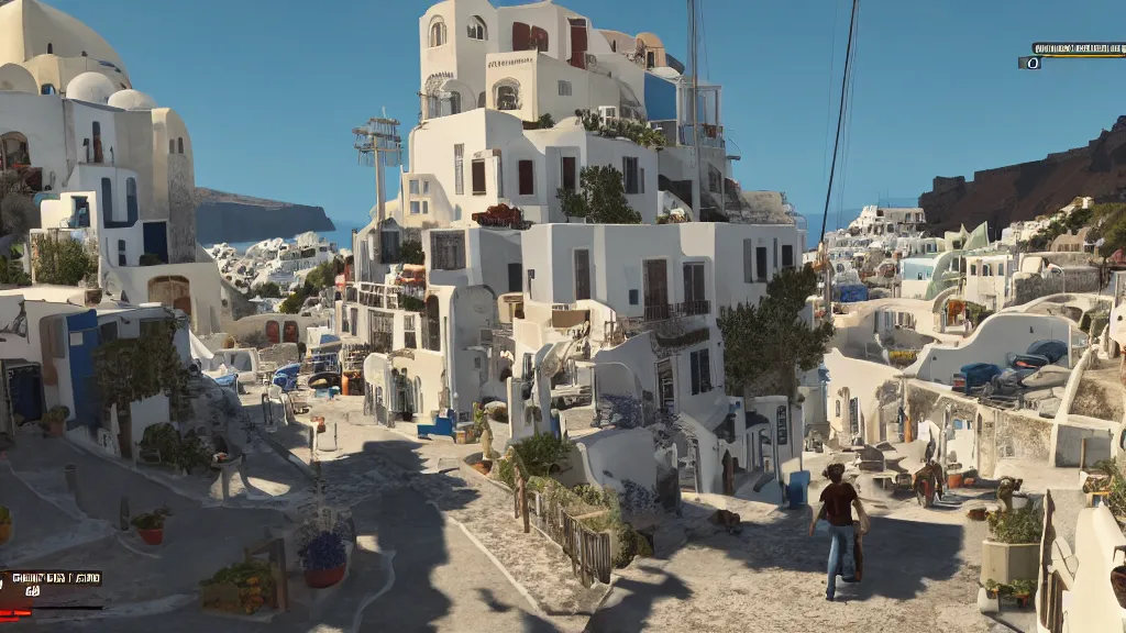 Image similar to Screenshot from Watchdogs in Santorini