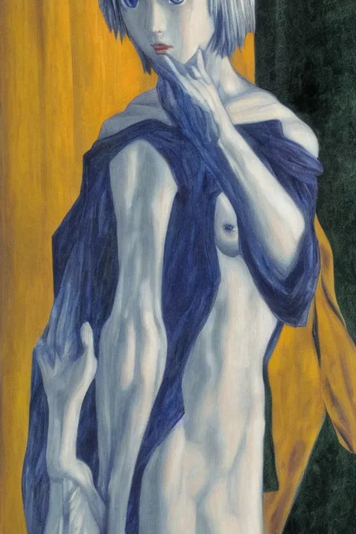 Image similar to detailed portrait of rei ayanami from neon genesis evanglion in the the mona lisa painting